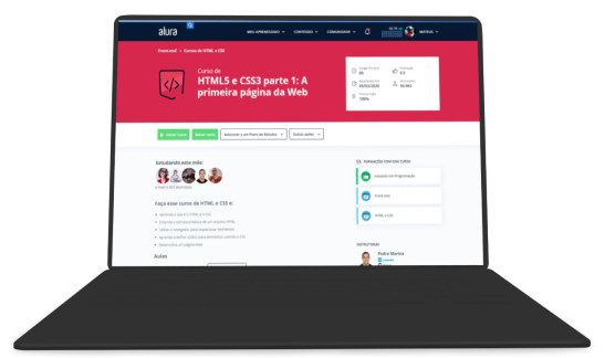 Notebook com a página do curso de HTML e CSS da Alura